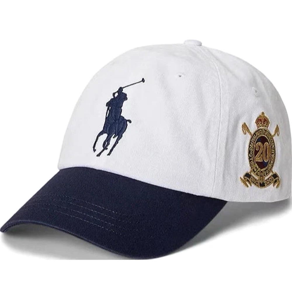 POLO RALPH LAUREN Men's BIG PONY Sport 20th Anniversary Hat White/Navy NWT
